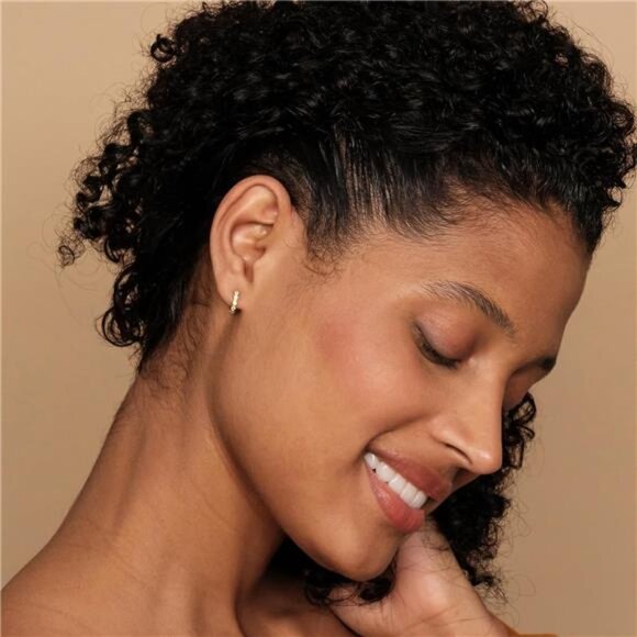 14K Gold Plated 925 Sterling Silver Post Pave Cubic Zirconia Huggie Hoop - Picture 2 of 6